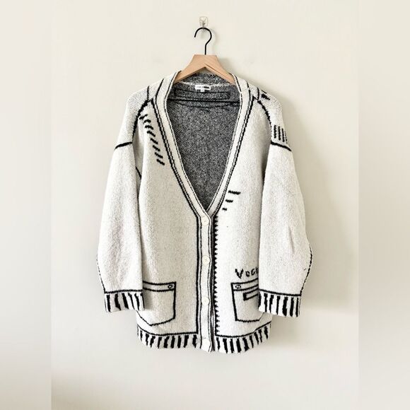 Fashion Nova Draw the Line Oversized Cardigan in Black & White - Size S - Picture 2 of 6